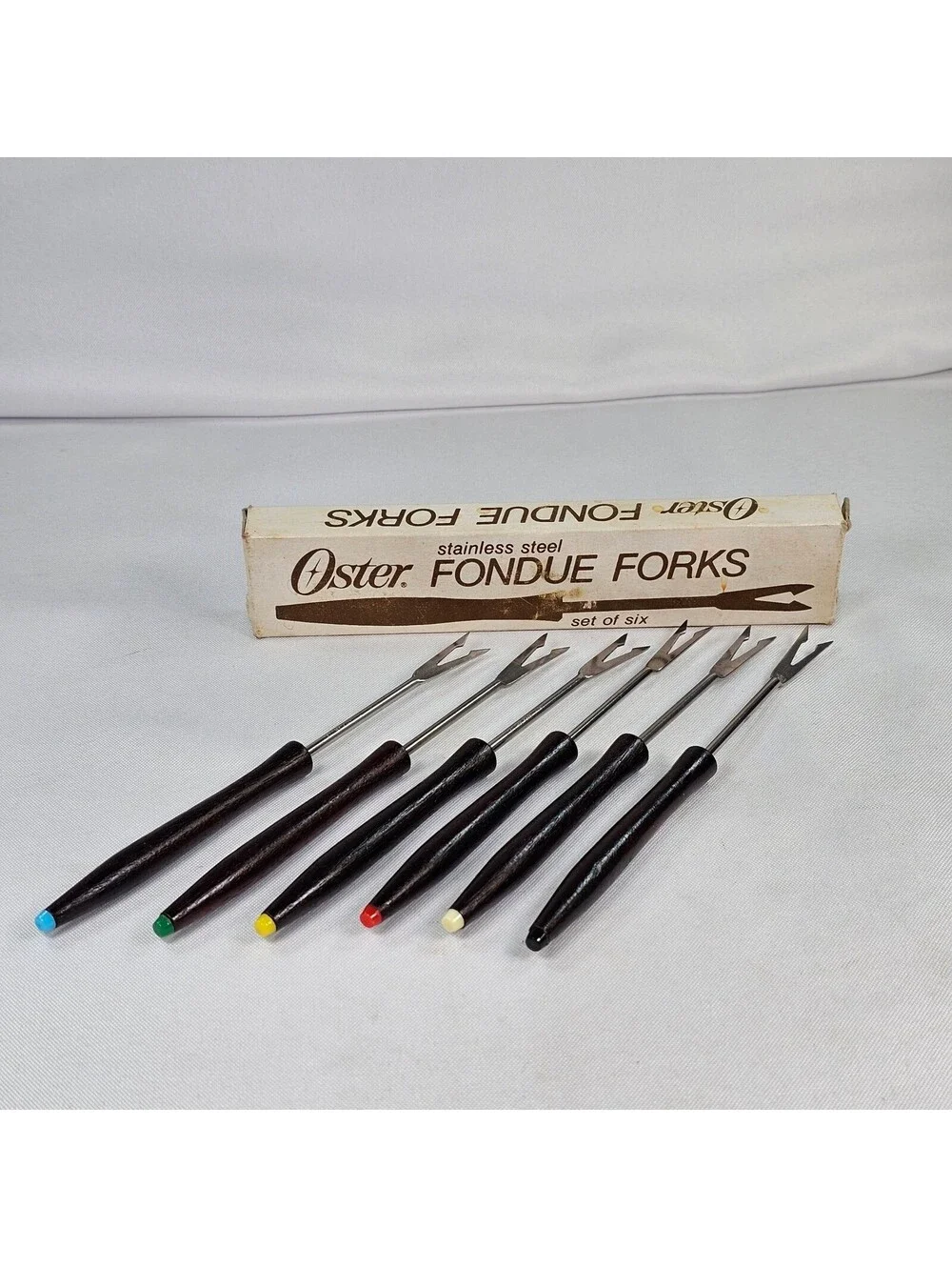 Vintage Oster Stainless Steel Fondue Forks Set of 6 Color Coded Japan 205333-A